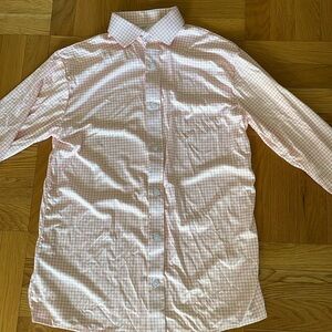 Collars & Co. Collar Polo Long Sleeve Shirt Orange & White Checkered Small NWOT
